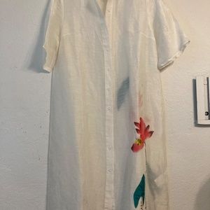 GORGEOUS DUSTER MULBERRY HIGHEST QUALITY SILK WHITE HAND PAINTED SZ LG NWOT